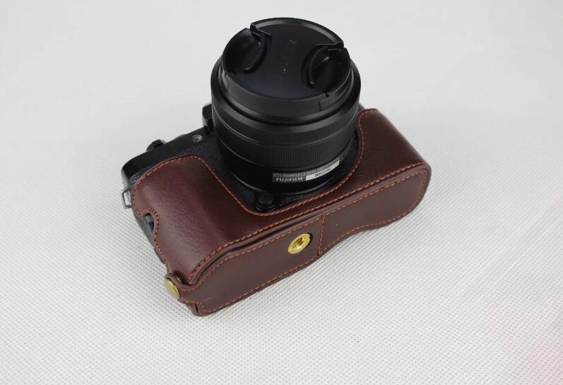 Genuine Leather Half Bottom Camera Protection Shell for Fujifilm X-T100 - Coffee