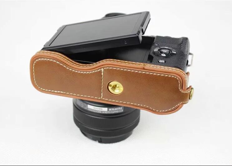 PU Leather Half Bottom Camera Protection Cover Shell for Fujifilm X-T100 - Brown