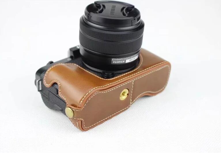 PU Leather Half Bottom Camera Protection Cover Shell for Fujifilm X-T100 - Brown