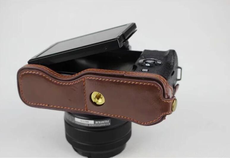 PU Leather Half Bottom Camera Protection Shell Case for Fujifilm X-T100 - Coffee