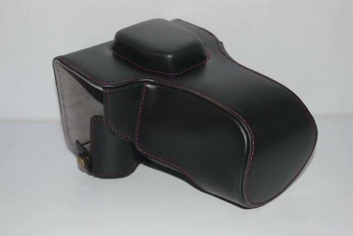 PU Leather Camera Protective Pouch Bag + Strap + Camera Lens Bag for Olympus EM5II / E-M5 Mark II - Black