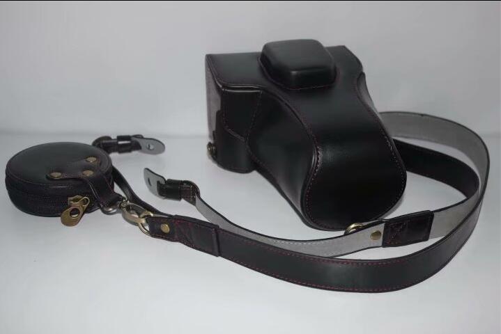 PU Leather Camera Protective Pouch Bag + Strap + Camera Lens Bag for Olympus EM5II / E-M5 Mark II - Black