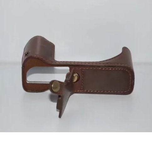 Camera Half Bottom Case PU Leather Protective Shell + Wrist Strap for Canon PowerShot G5 X - Coffee