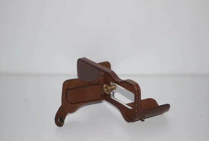 Camera Half Bottom Case PU Leather Protective Shell + Wrist Strap for Canon PowerShot G5 X - Coffee