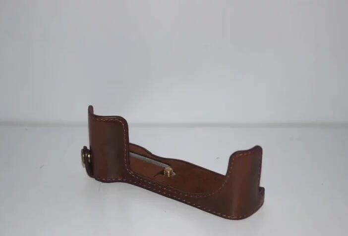 Camera Half Bottom Case PU Leather Protective Shell + Wrist Strap for Canon PowerShot G5 X - Coffee