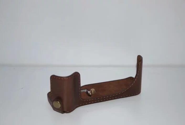 Camera Half Bottom Case PU Leather Protective Shell + Wrist Strap for Canon PowerShot G5 X - Coffee