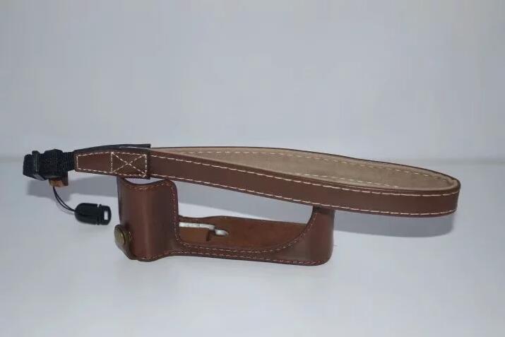 Camera Half Bottom Case PU Leather Protective Shell + Wrist Strap for Canon PowerShot G5 X - Coffee