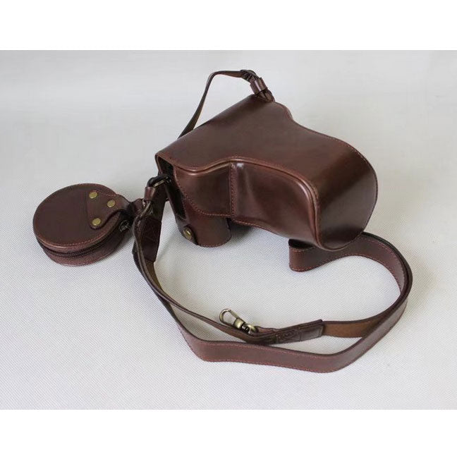 Protective Camera PU Leather Case Shell for Canon EOS M6 18-150mm/55-200mm - Coffee