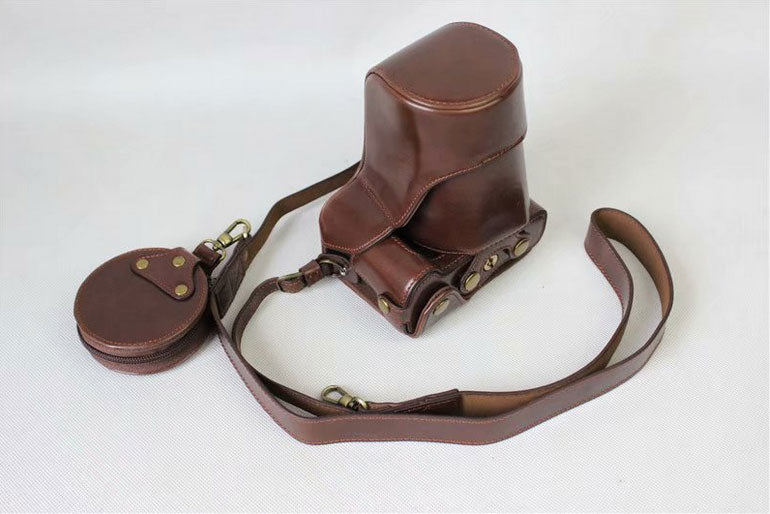 Protective Camera PU Leather Case Shell for Canon EOS M6 18-150mm/55-200mm - Coffee