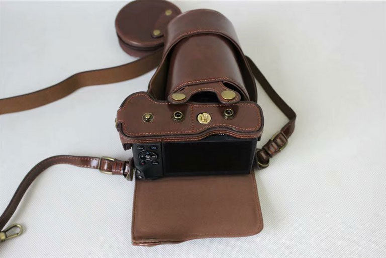 Protective Camera PU Leather Case Shell for Canon EOS M6 18-150mm/55-200mm - Coffee