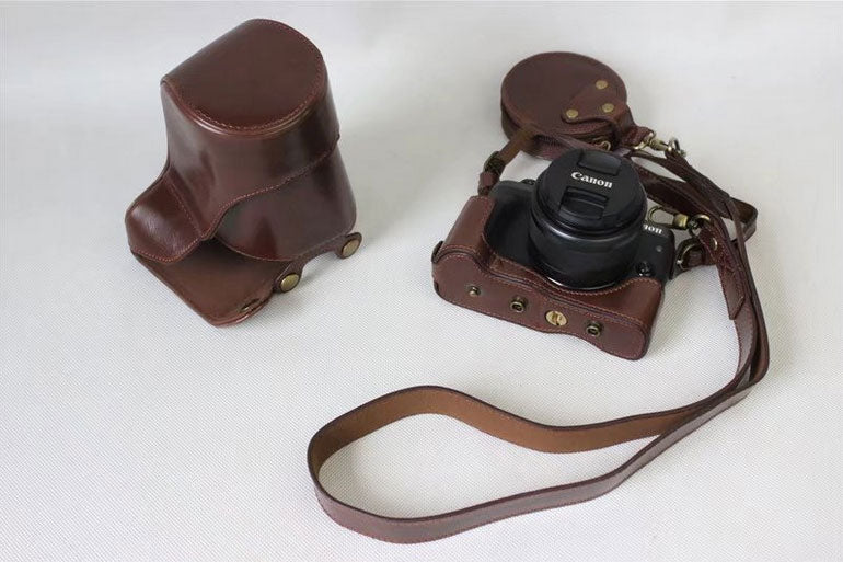 Protective Camera PU Leather Case Shell for Canon EOS M6 18-150mm/55-200mm - Coffee
