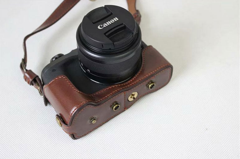 Protective Camera PU Leather Case Shell for Canon EOS M6 18-150mm/55-200mm - Coffee