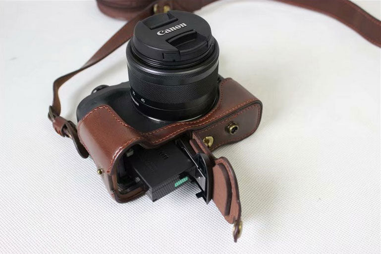 Protective Camera PU Leather Case Shell for Canon EOS M6 18-150mm/55-200mm - Coffee