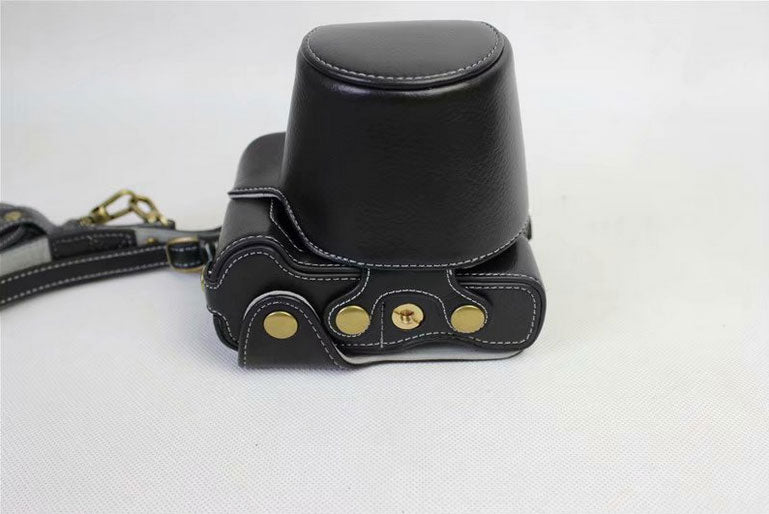 Split Leather Protective Bag + Strap + Camera Lens Bag for Canon EOS M6 (15-45mm) - Black