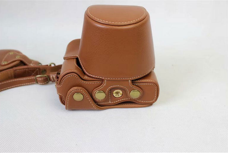 Split Leather Protective Case + Strap + Camera Lens Bag for Canon EOS M6 (15-45mm) - Brown