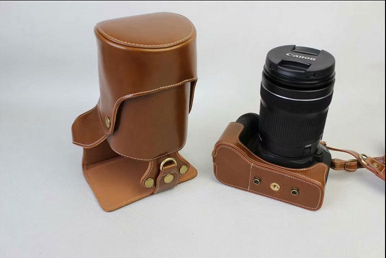 PU Leather Camera Protective Pouch Case + Strap + Camera Lens Bag for Canon EOS 77D / 800D - Brown
