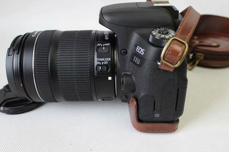 PU Leather Camera Protective Pouch Shell + Strap + Camera Lens Bag for Canon EOS 77D / 800D - Coffee