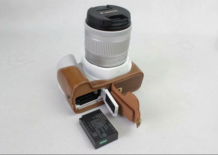 PU Leather Half Bottom Camera Protection Shell for Canon EOS 200D - Brown