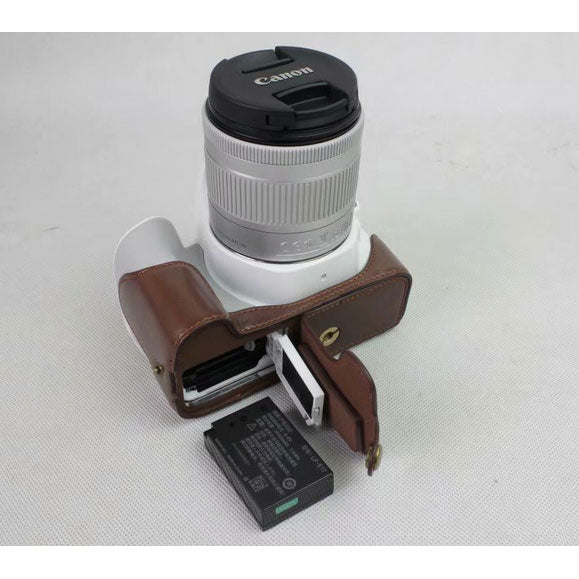 PU Leather Half Bottom Camera Protective Casing for Canon EOS 200D - Coffee
