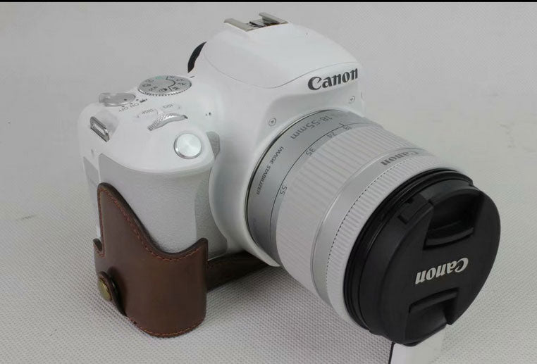 PU Leather Half Bottom Camera Protective Casing for Canon EOS 200D - Coffee