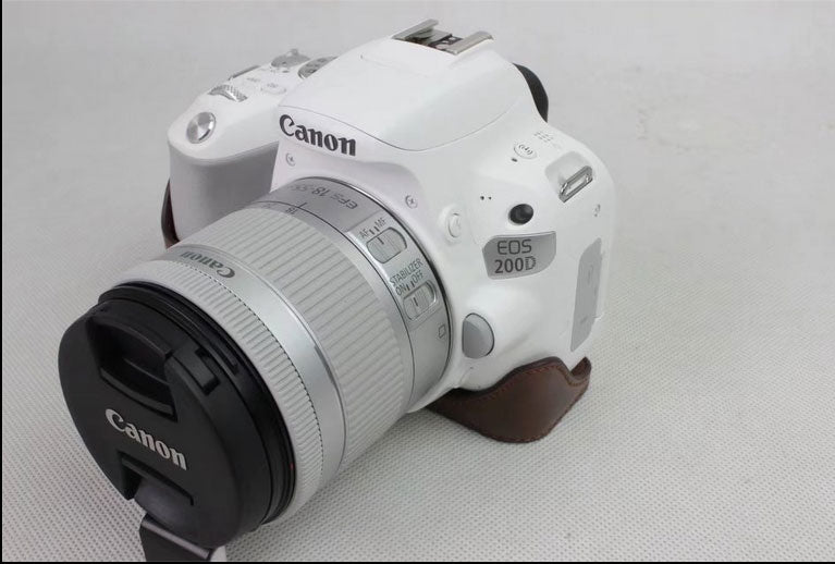 PU Leather Half Bottom Camera Protective Casing for Canon EOS 200D - Coffee