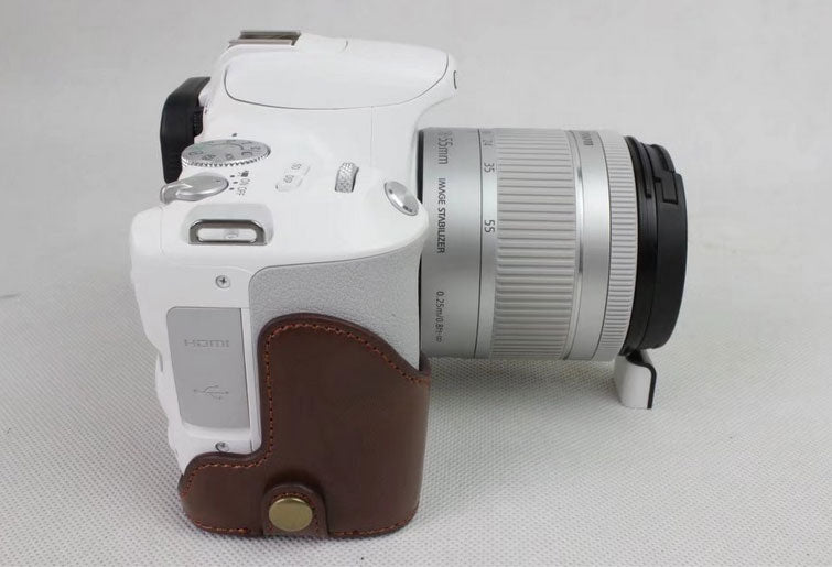 PU Leather Half Bottom Camera Protective Casing for Canon EOS 200D - Coffee