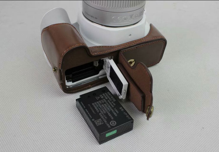 PU Leather Half Bottom Camera Protective Casing for Canon EOS 200D - Coffee