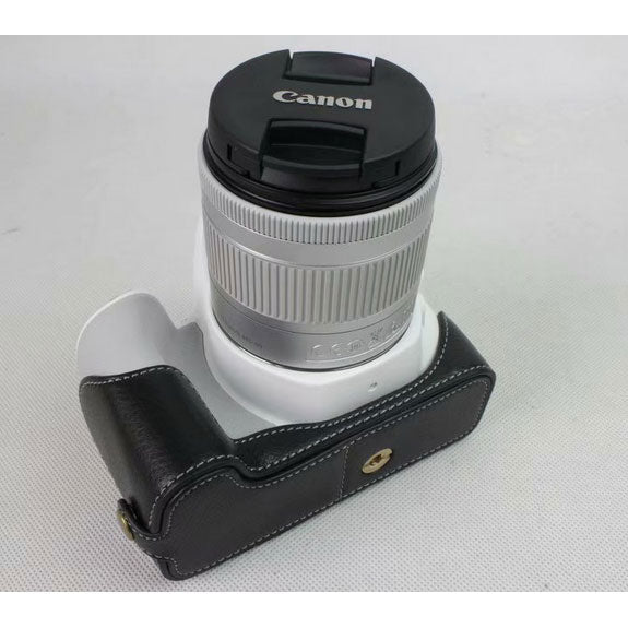 Genuine Leather Half Bottom Camera Protection Case for Canon EOS 200D - Black