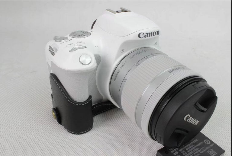 Genuine Leather Half Bottom Camera Protection Case for Canon EOS 200D - Black