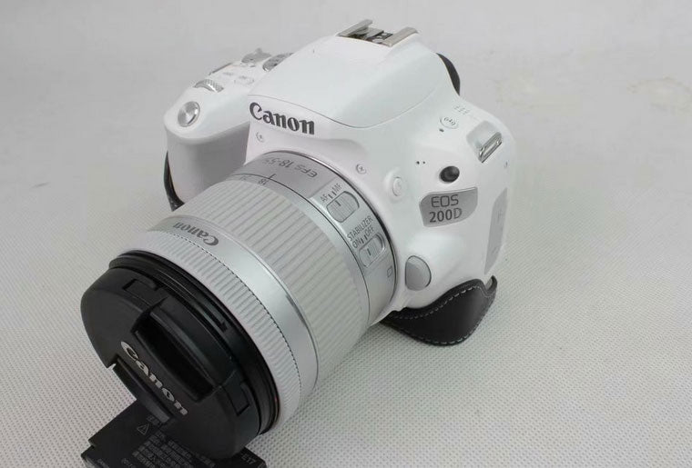 Genuine Leather Half Bottom Camera Protection Case for Canon EOS 200D - Black