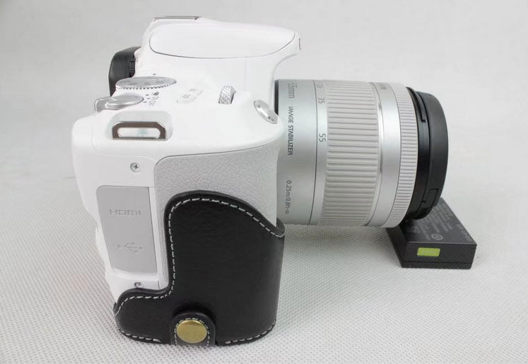 Genuine Leather Half Bottom Camera Protection Case for Canon EOS 200D - Black