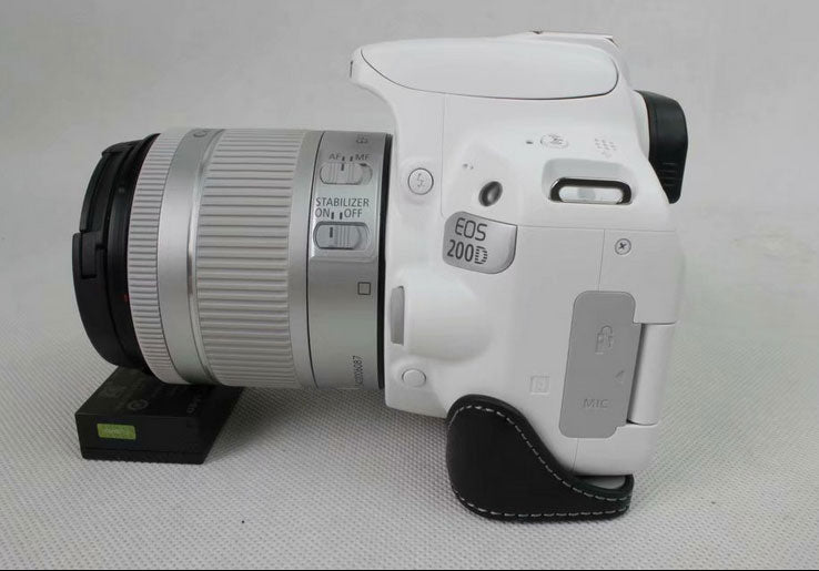 Genuine Leather Half Bottom Camera Protection Case for Canon EOS 200D - Black