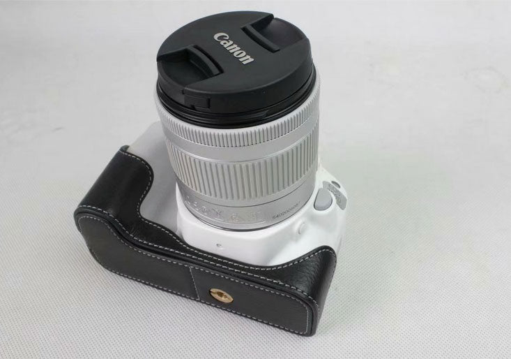 Genuine Leather Half Bottom Camera Protection Case for Canon EOS 200D - Black