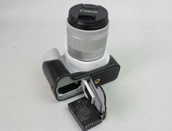 Genuine Leather Half Bottom Camera Protection Case for Canon EOS 200D - Black