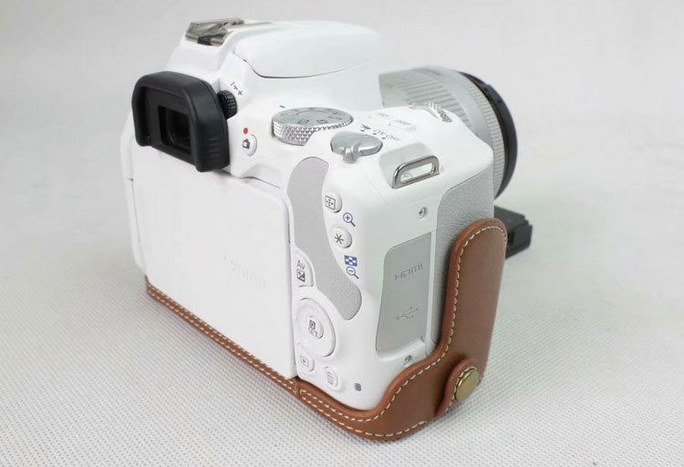 Genuine Leather Half Bottom Camera Protection Cover for Canon EOS 200D - Brown
