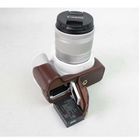 Genuine Leather Half Bottom Camera Protection Shell for Canon EOS 200D - Coffee