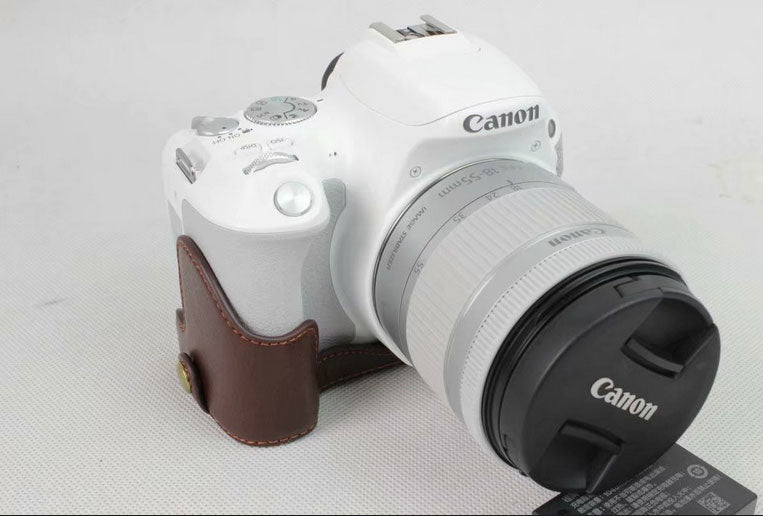 Genuine Leather Half Bottom Camera Protection Shell for Canon EOS 200D - Coffee