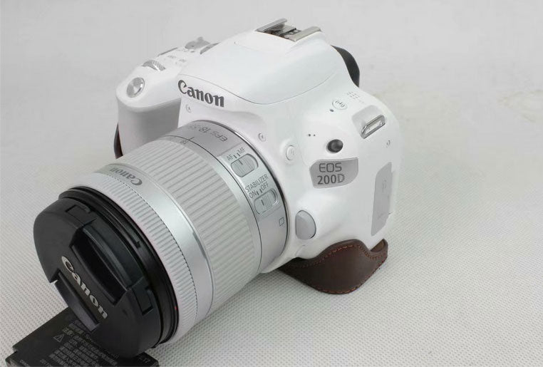 Genuine Leather Half Bottom Camera Protection Shell for Canon EOS 200D - Coffee