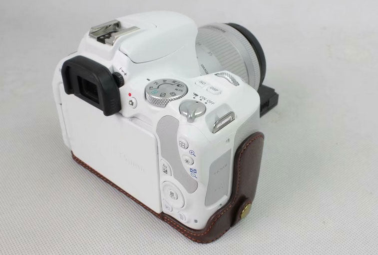 Genuine Leather Half Bottom Camera Protection Shell for Canon EOS 200D - Coffee