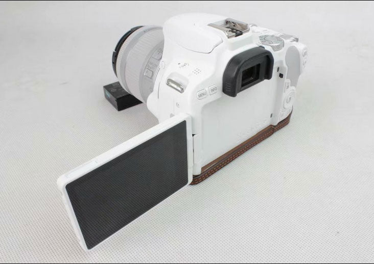 Genuine Leather Half Bottom Camera Protection Shell for Canon EOS 200D - Coffee