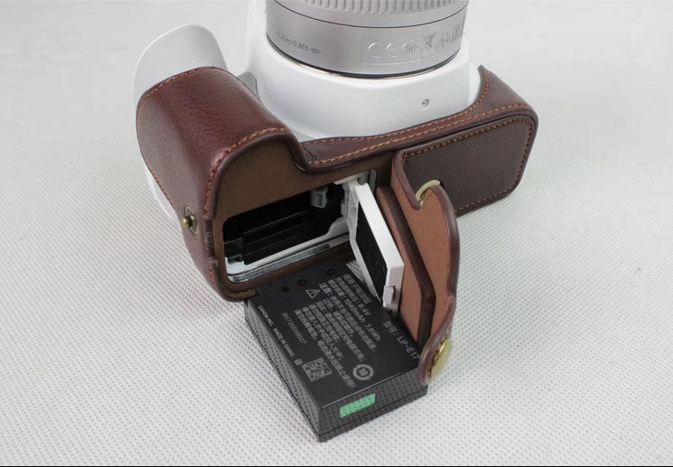 Genuine Leather Half Bottom Camera Protection Shell for Canon EOS 200D - Coffee