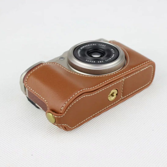 Genuine Leather Half Bottom Camera Protective Bag for Fujifilm XF10 Digital Compact Camera - Brown