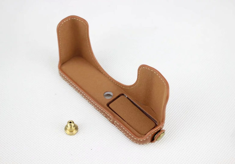 Genuine Leather Half Bottom Camera Protective Bag for Fujifilm XF10 Digital Compact Camera - Brown