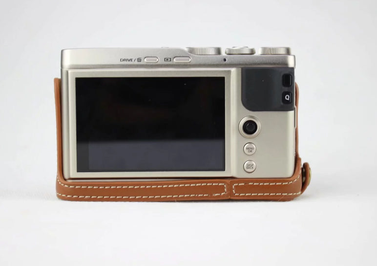 Genuine Leather Half Bottom Camera Protective Bag for Fujifilm XF10 Digital Compact Camera - Brown