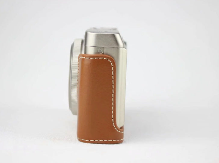 Genuine Leather Half Bottom Camera Protective Bag for Fujifilm XF10 Digital Compact Camera - Brown