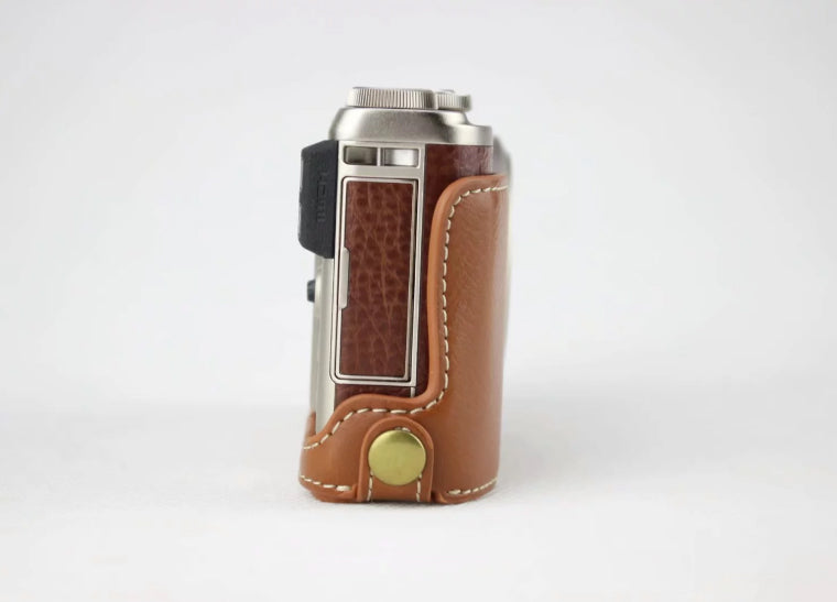 Genuine Leather Half Bottom Camera Protective Bag for Fujifilm XF10 Digital Compact Camera - Brown