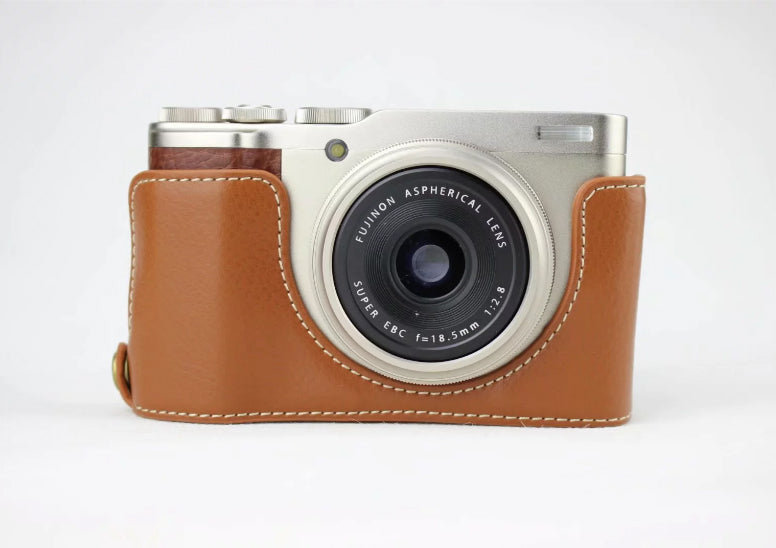 Genuine Leather Half Bottom Camera Protective Bag for Fujifilm XF10 Digital Compact Camera - Brown