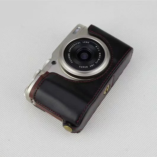 PU Leather Half Bottom Camera Protective Pouch for Fujifilm XF10 Digital Compact Camera - Black