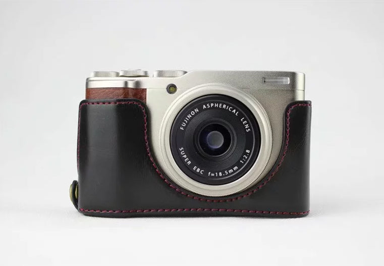 PU Leather Half Bottom Camera Protective Pouch for Fujifilm XF10 Digital Compact Camera - Black