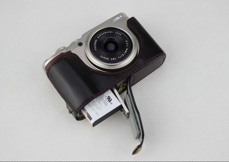 PU Leather Half Bottom Camera Protective Pouch for Fujifilm XF10 Digital Compact Camera - Black